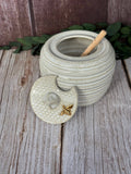 Ceramic Honey Pot | Handmade Stoneware White with golden bee