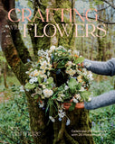 Book cover of 'Crafting with Flowers' by Bex Partridge, showing a person holding a floral wreath against a natural background.