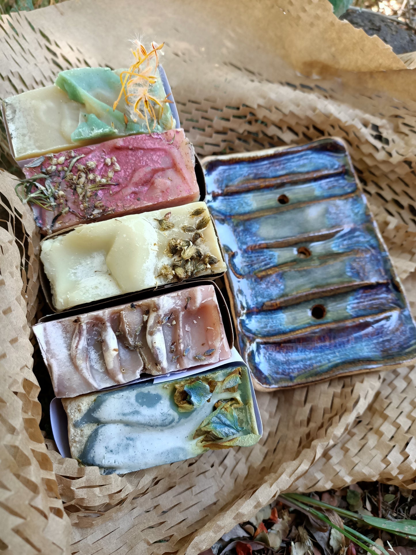 Ceramic soap dish and soap gift pack