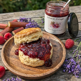 Rhubarb raspberry and lavender jam