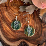 Handmade Ceramic Earrings - Dark green Sage