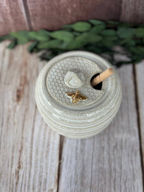 Ceramic Honey Pot | Handmade Stoneware White with golden bee