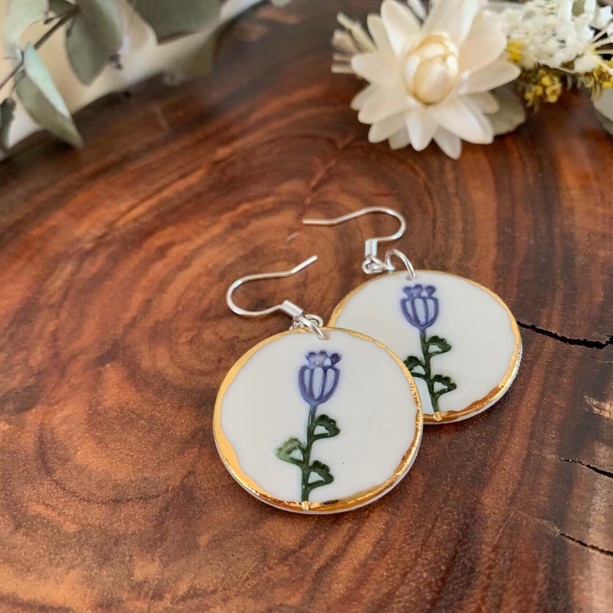 Handmade Ceramic Earrings -Purple flower Main image