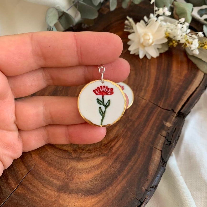 Handmade Ceramic Earrings - Waratah Main image