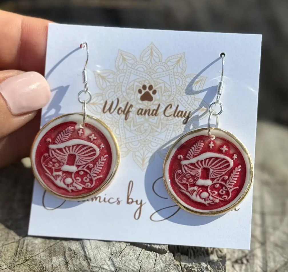 Handcrafted Porcelain Mushroom Star Earrings | Wolf and Clay x Gatherer Forager