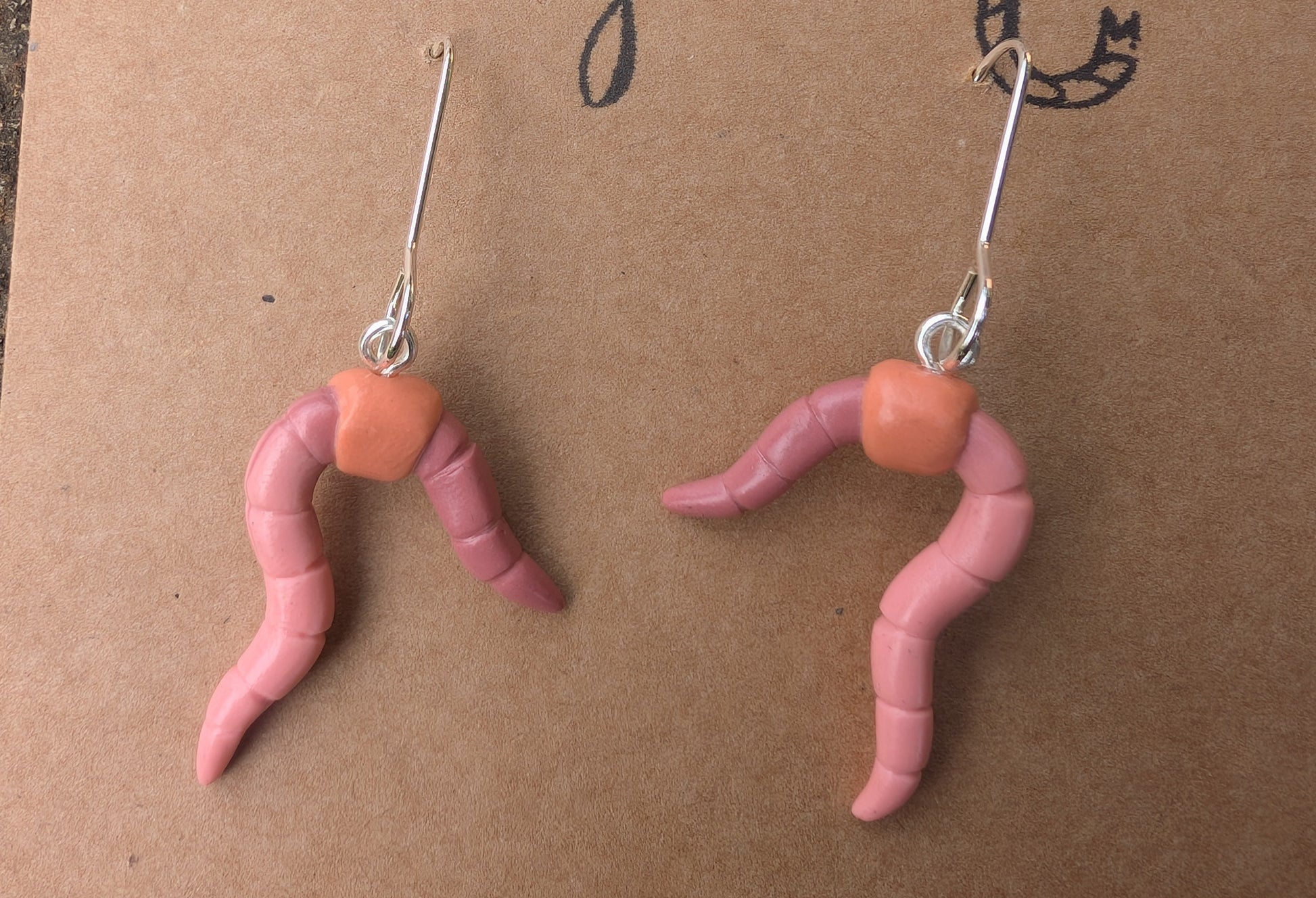Handmade worm earrings for gardeners 