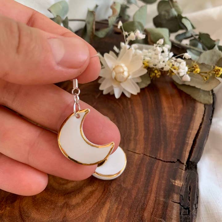 Handmade Moon Ceramic Earrings Secondary image