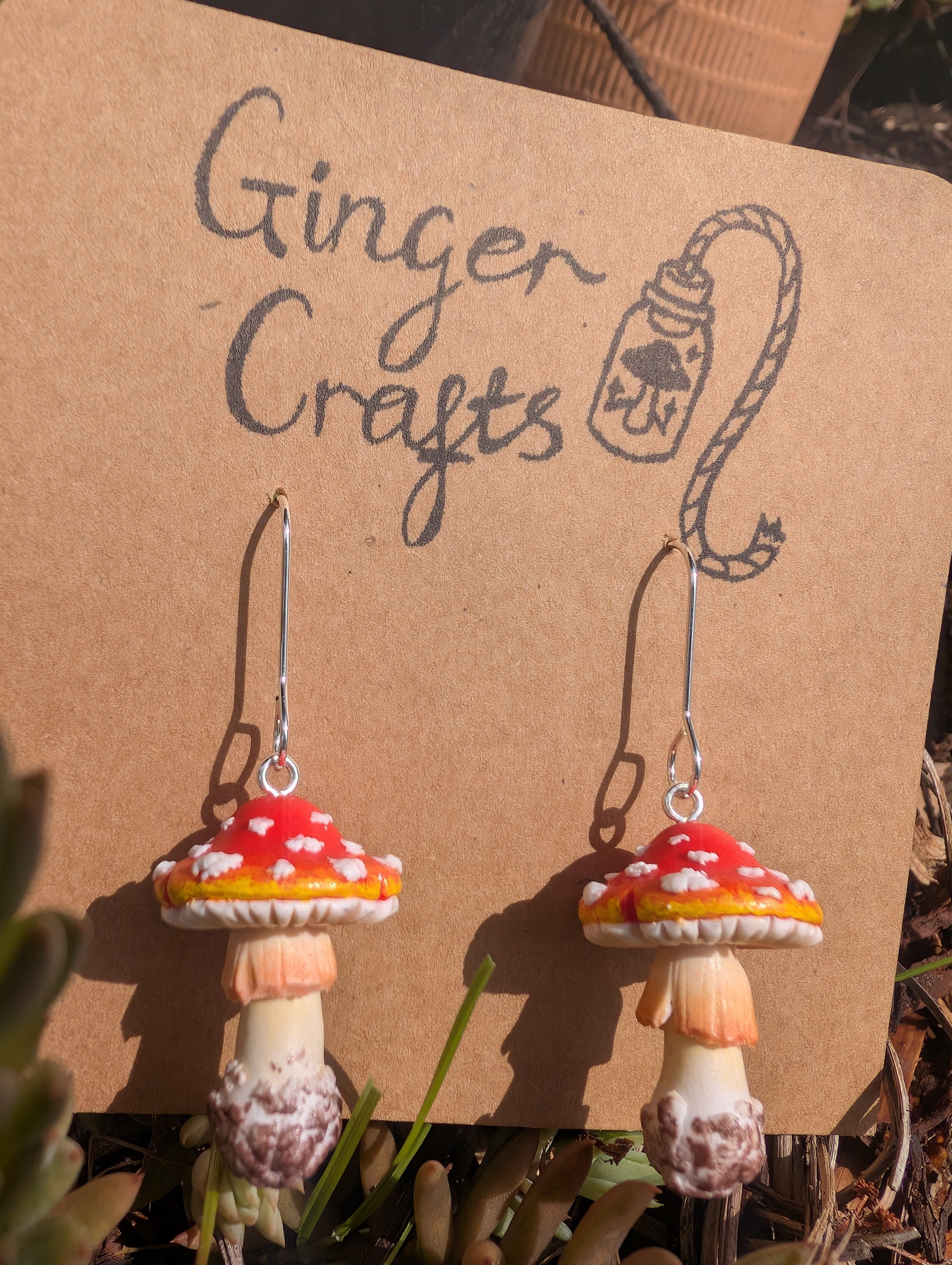 Whimsical Amanita Mushroom Earrings | Handmade Polymer Clay Dangle Jewelry | Cottagecore Fairycore Gift | Hypoallergenic Silver Hooks Secondary image