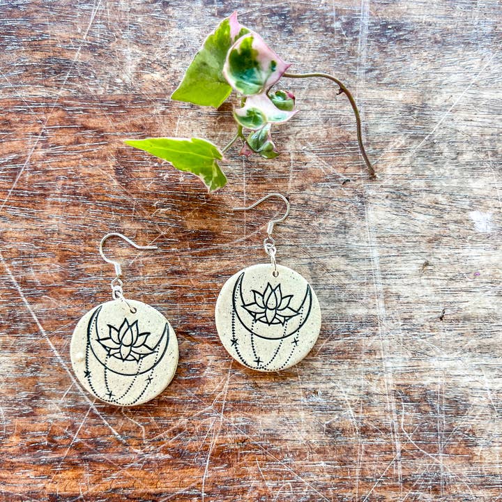 Handmade Ceramic Earrings - boho moon Main image