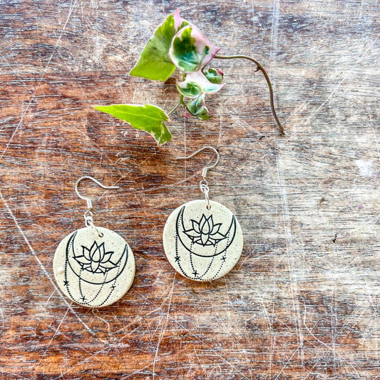 Handmade Ceramic Earrings - boho moon