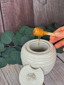 Ceramic Honey Pot | Handmade Stoneware White with golden bee
