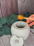 Ceramic Honey Pot | Handmade Stoneware White with golden bee