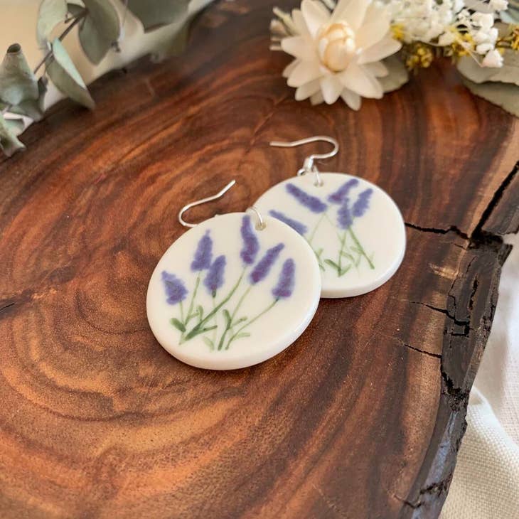 Handmade Ceramic Earrings - Lavender Flower Main image