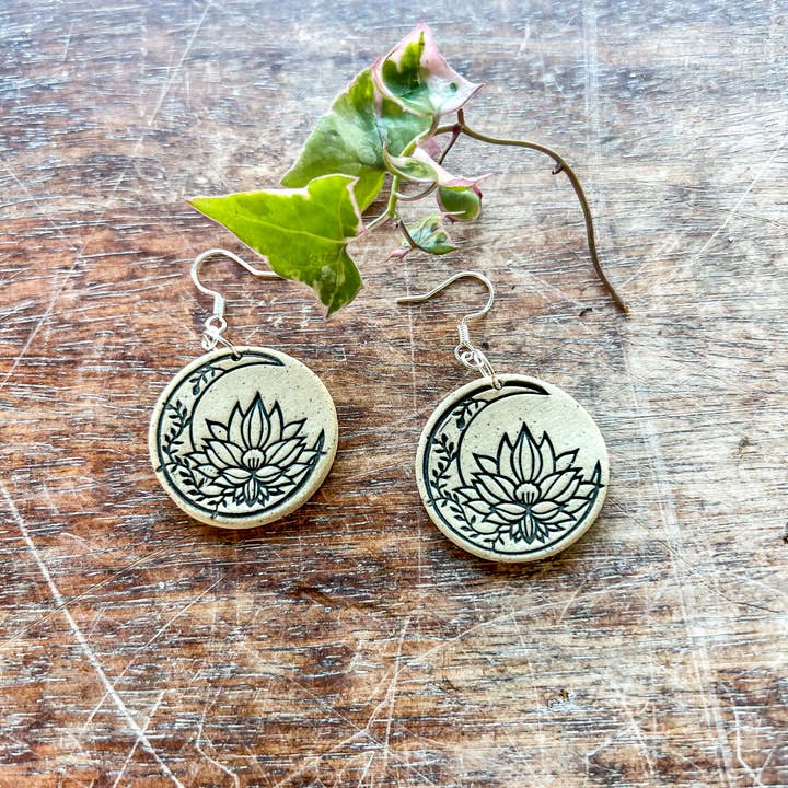 Handmade Ceramic Earrings - Lotus Moon