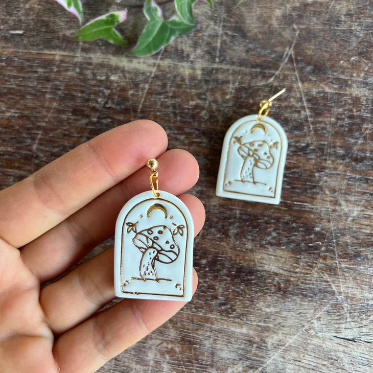 Handmade Ceramic Earrings - Mushroom Secondary image