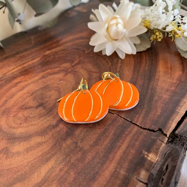 Handmade pumpkin Ceramic Earrings Secondary image