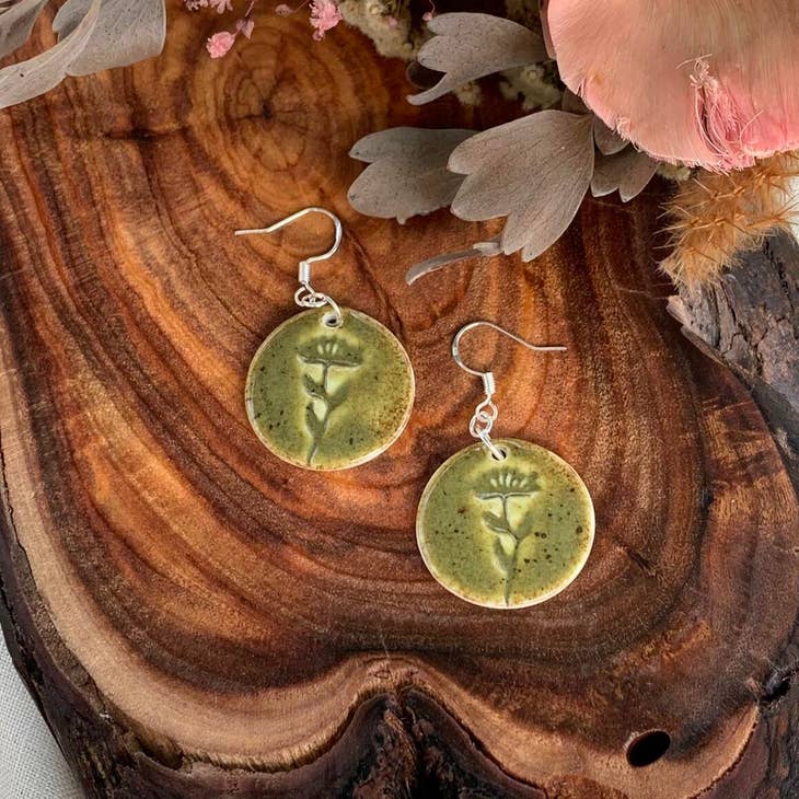 Handmade Ceramic Earrings - light Sage Main image