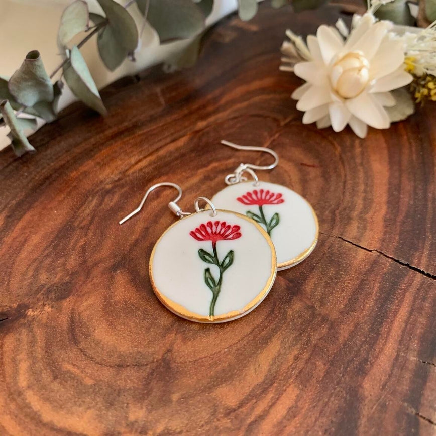 Handmade Ceramic Earrings - Waratah Secondary image